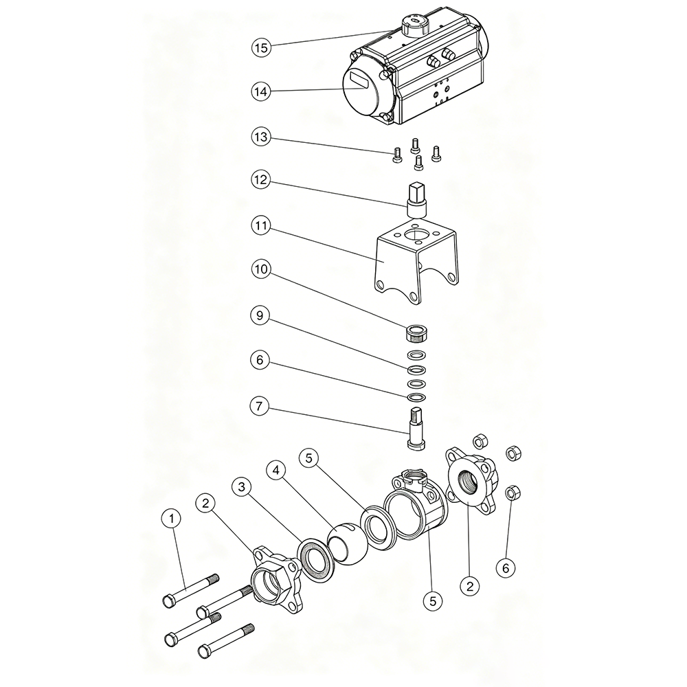 Structure of Pneumatic 3-Piece Ball Valve