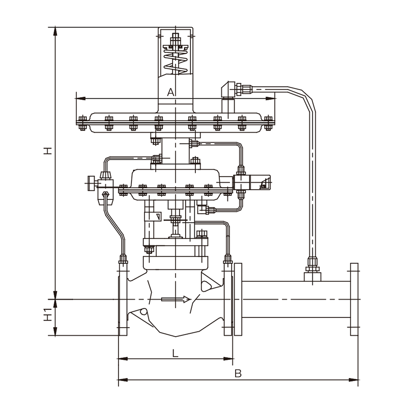 Dimensional drawing of Self-operated Regulator with Pilot