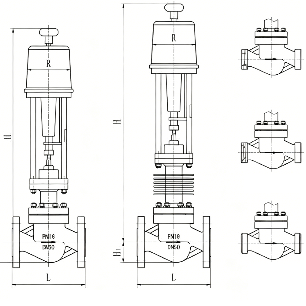 Dimension Drawing of Electric Single-Seat Control Valve