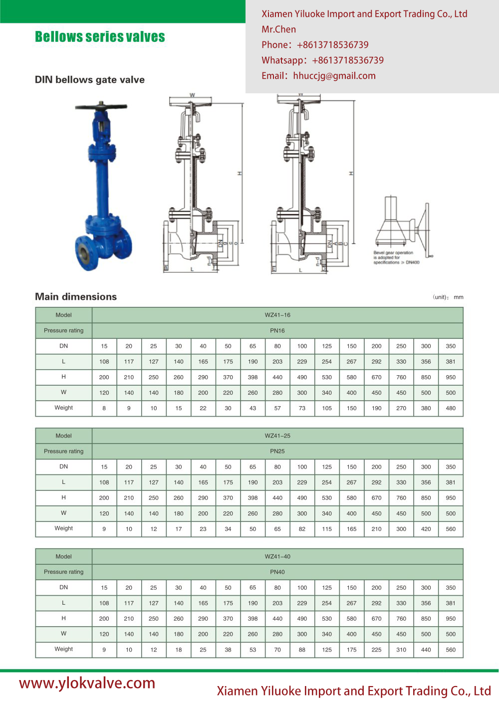 Technical Data of DIN Bellows Seal Gate Valve