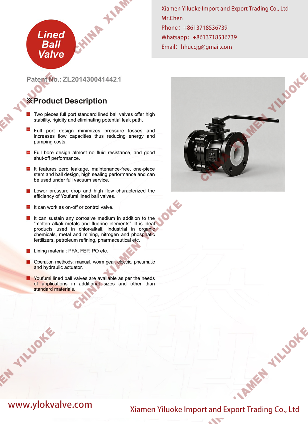 Technical Data of PTFE Lined Ball Valve