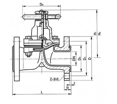 Dimension of PTFE Lined Diaphragm Valve
