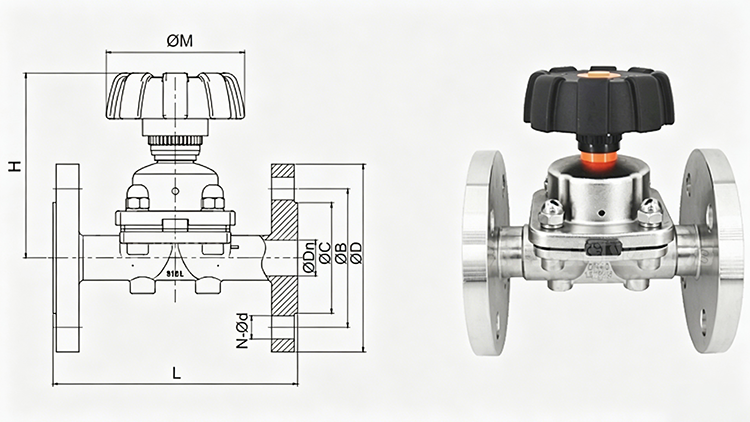 Dimension of Stainless Steel Diaphragm Valve