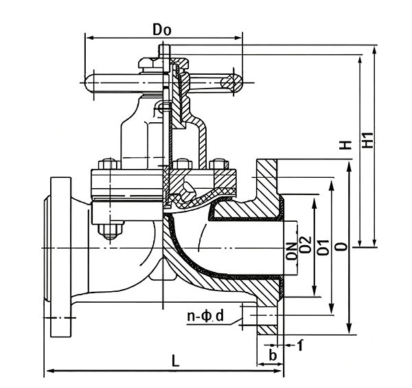 Dimension of Rubber Lined Diaphragm Valve