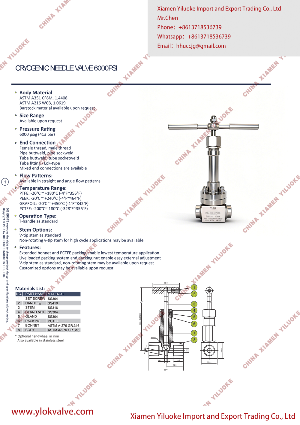 Technical Data of Cryogenic Needle Valve