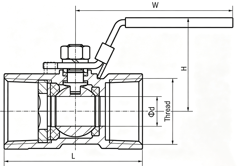 Dimensions of 1 piece ball valve