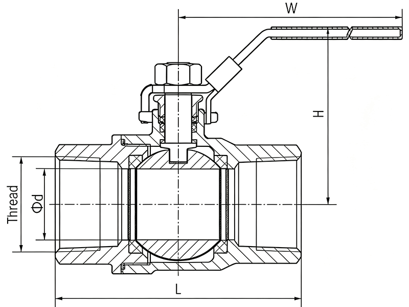 Dimensions of Female Threaded 2 Piece Ball Valve.webp
