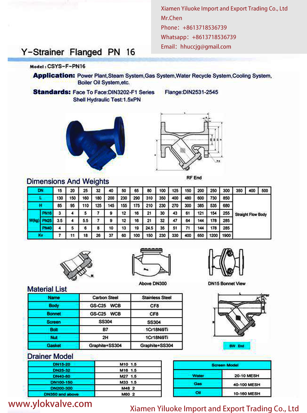 Data Sheet of Y-Strainer