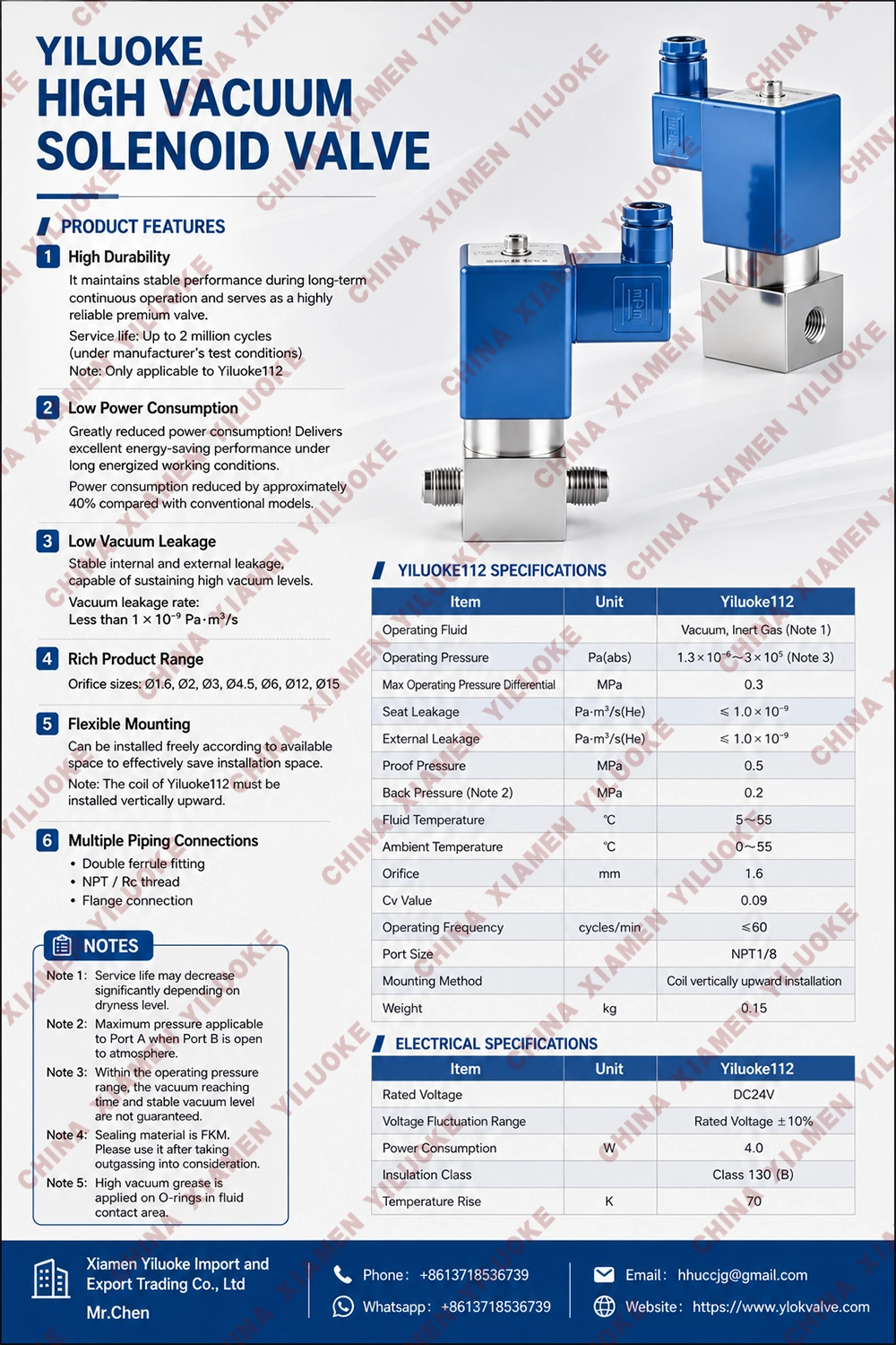 Technical Data Sheet of High Vacuum Solenoid Valves