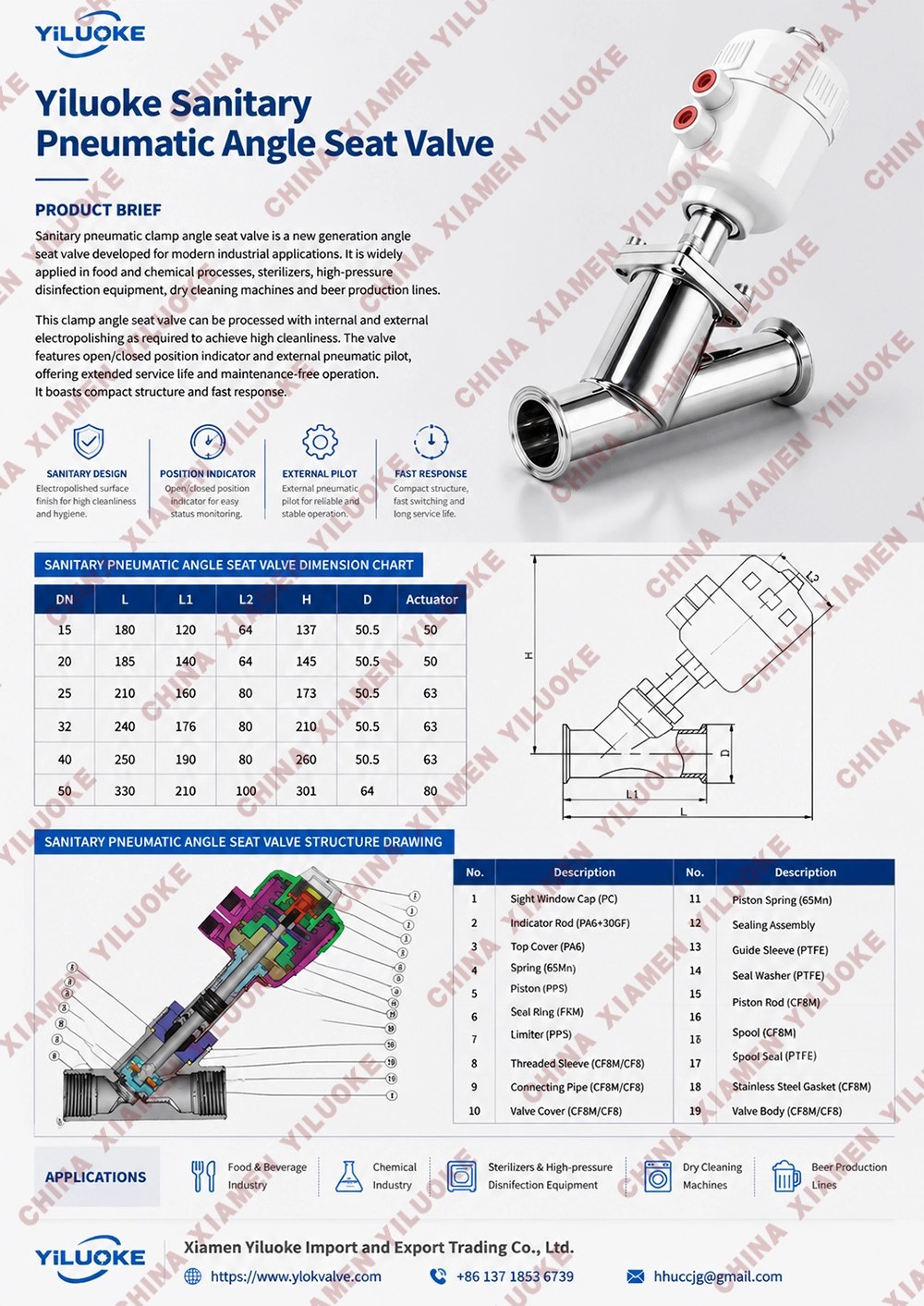 Data Sheet of Sanitary Pneumatic Angle Seat Valve