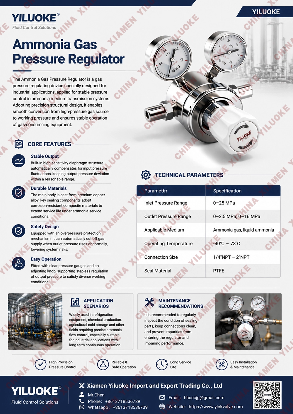 Data Sheet of Ammonia Gas Pressure Regulator