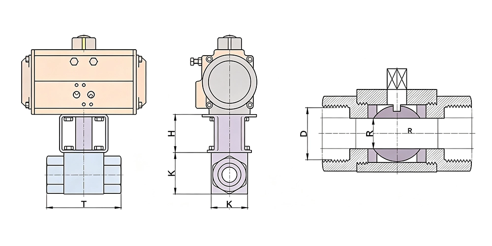 Dimensions of Pneumatic Actuated High Pressure Ball Valve