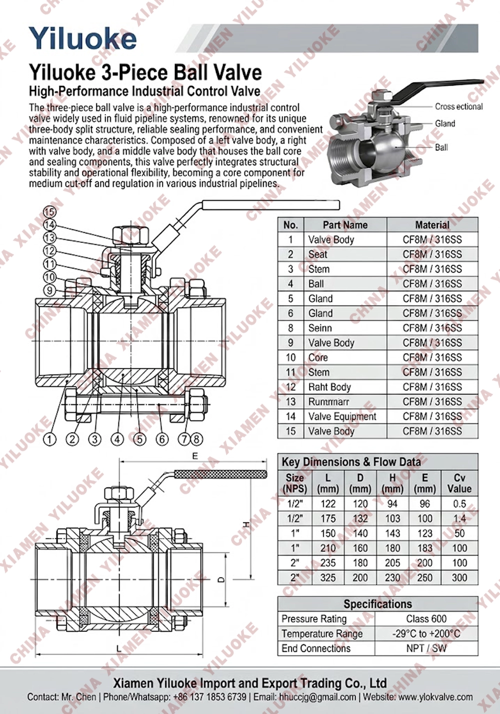 Data Sheet of 3 Piece Ball Valve.