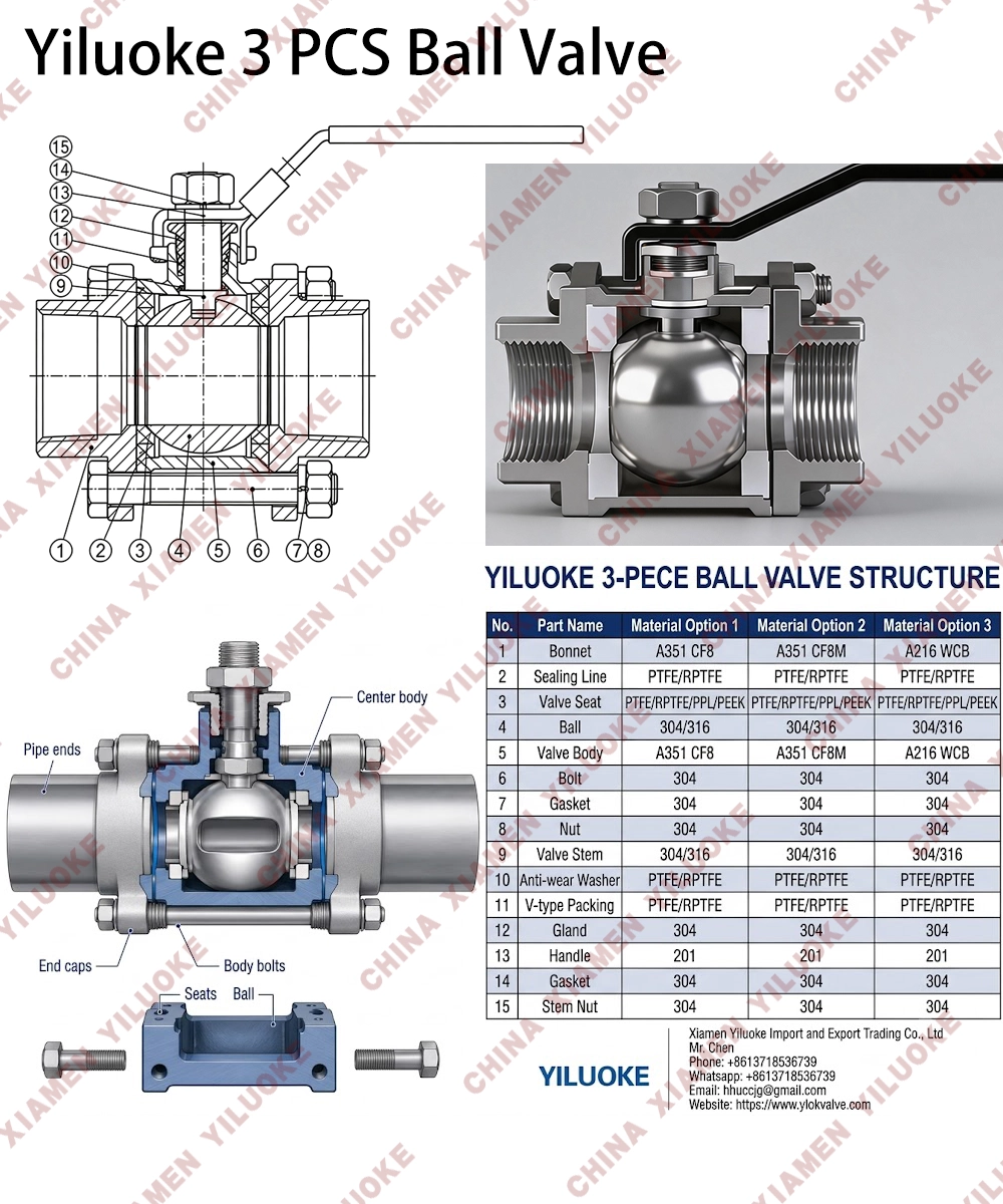 3D Structure and Principle of 3 Piece Ball Valve