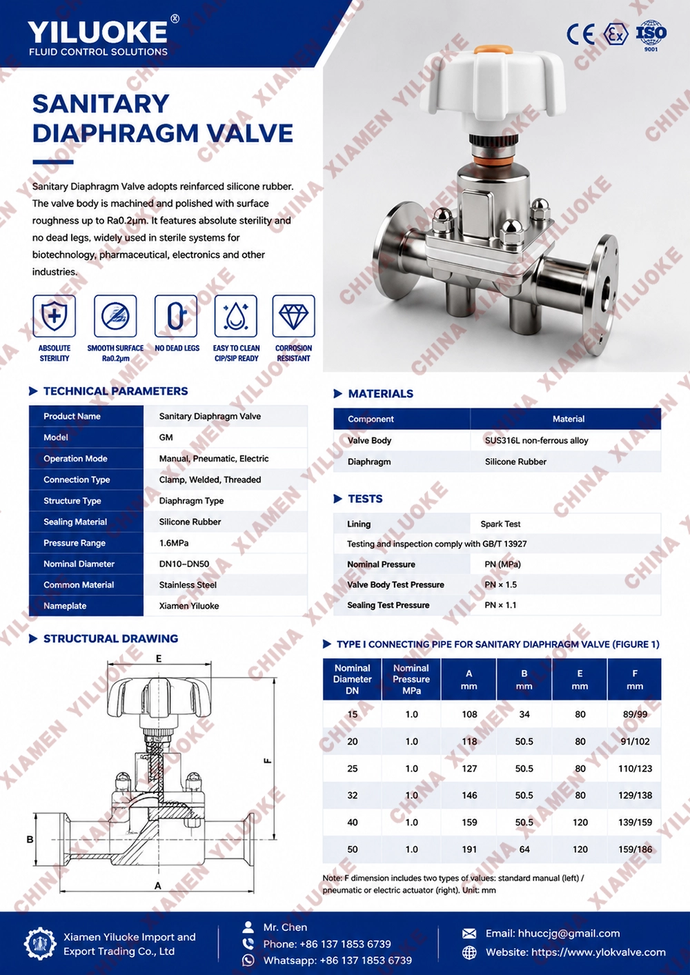Data Sheet of Sanitary Diaphragm Valve