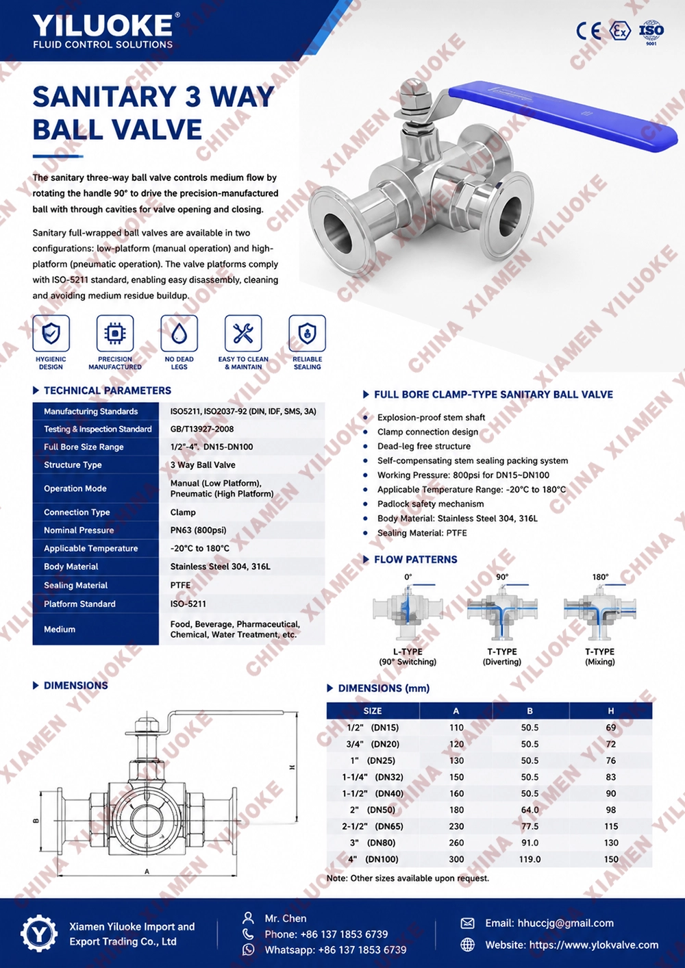 Data Sheet of Sanitary 3 way Ball Valve
