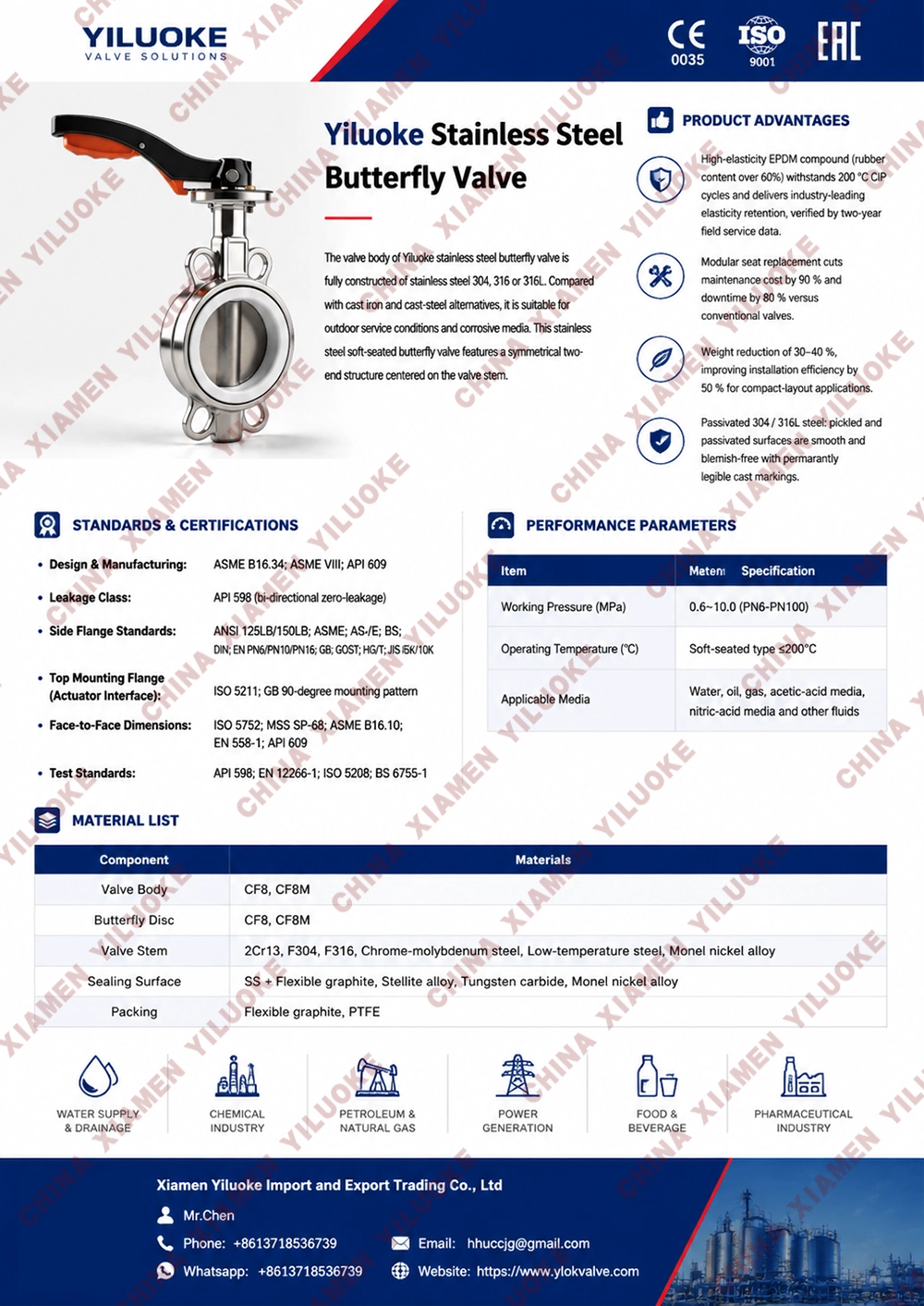 Data Sheet of Stainless Steel Butterfly Valves