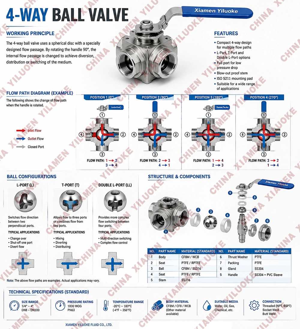 Working Principle of 4 Way Ball Valves