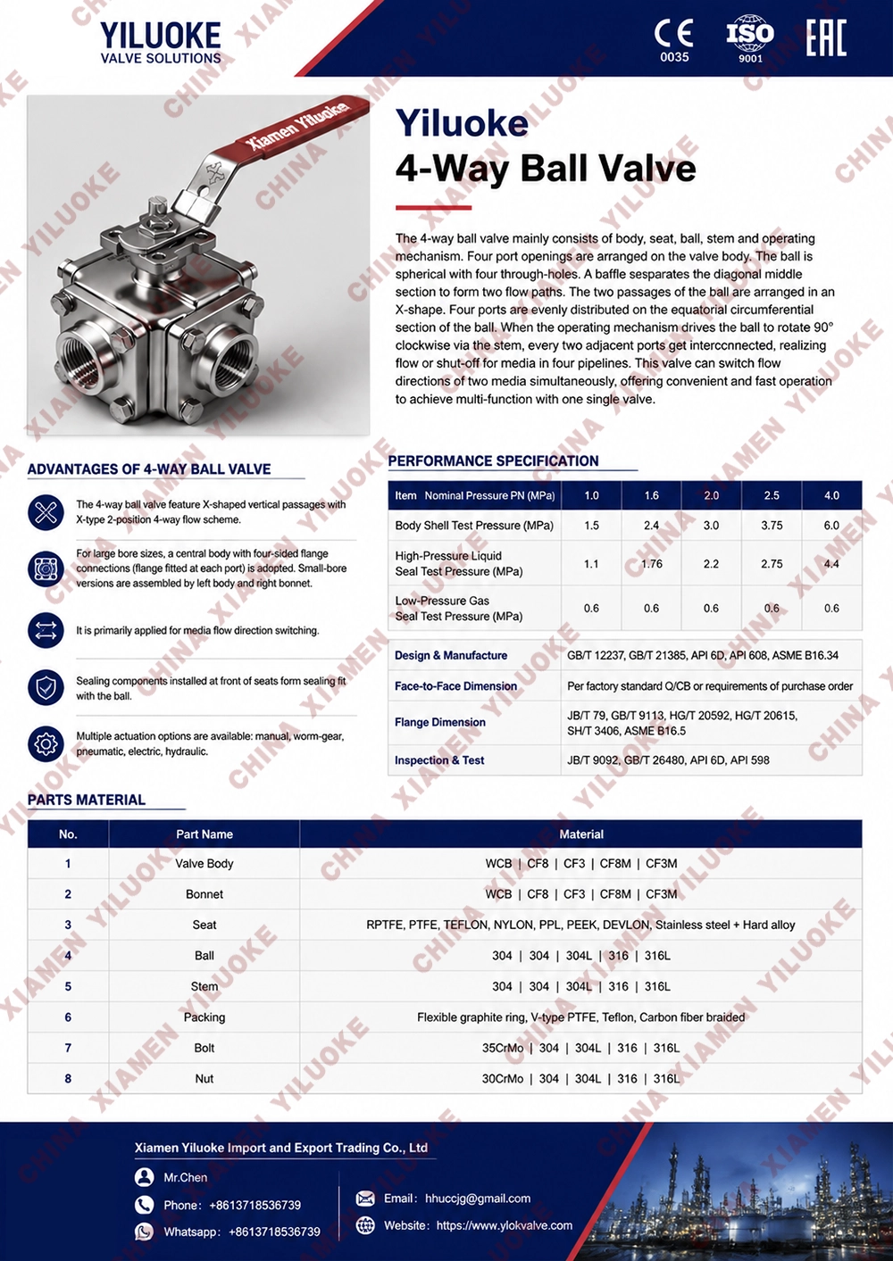 Data Sheet of 4 Way Ball Valves