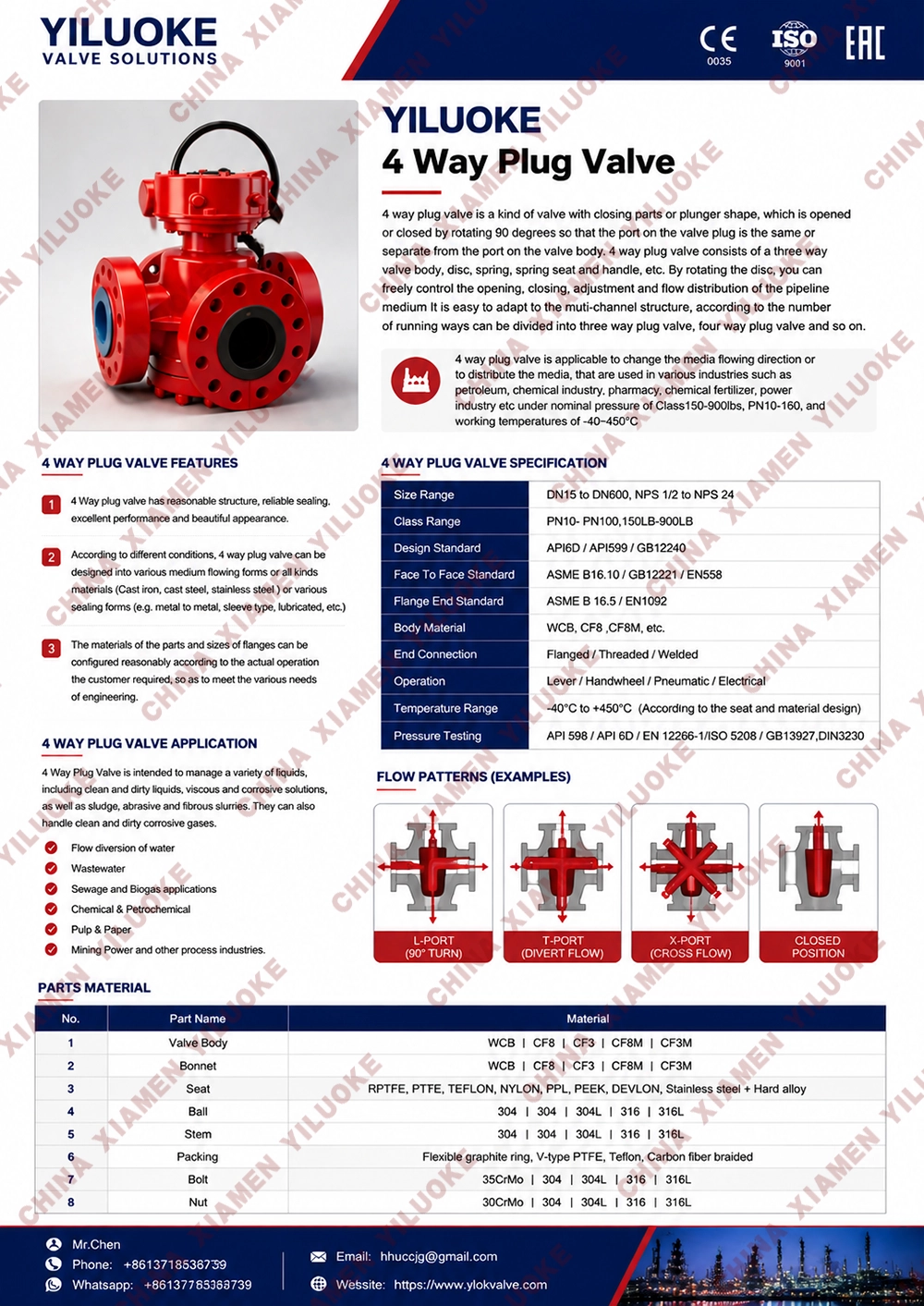 Data Sheet of 4 Way Plug Valves