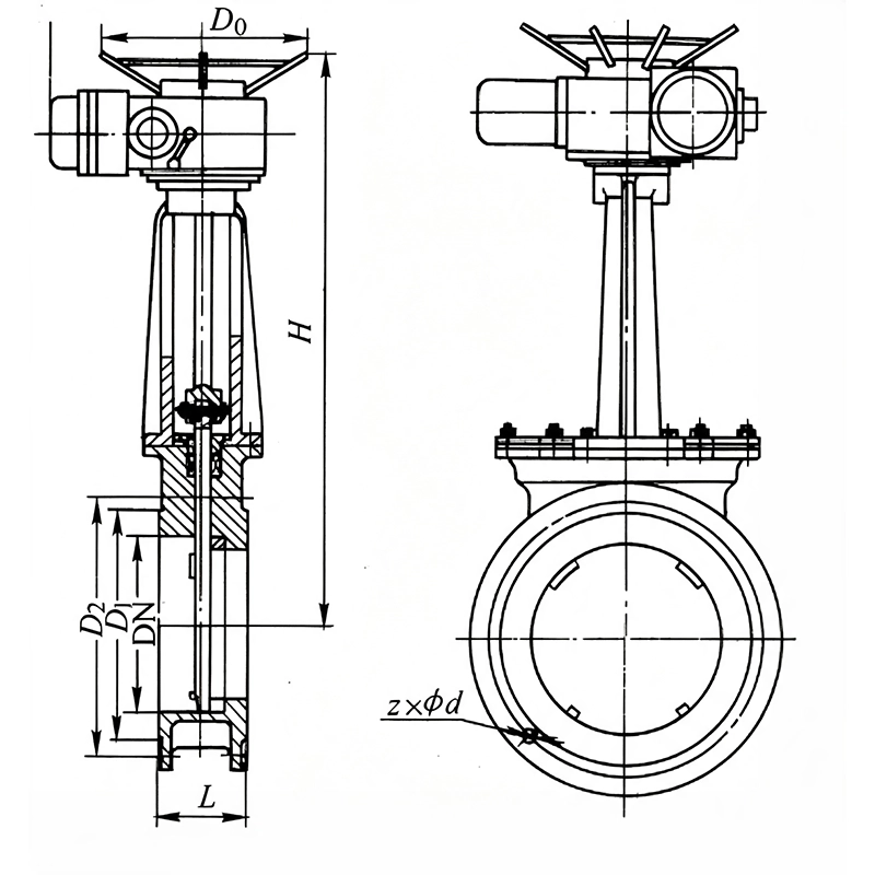 Dimensions of Electric Knife Gate Valves