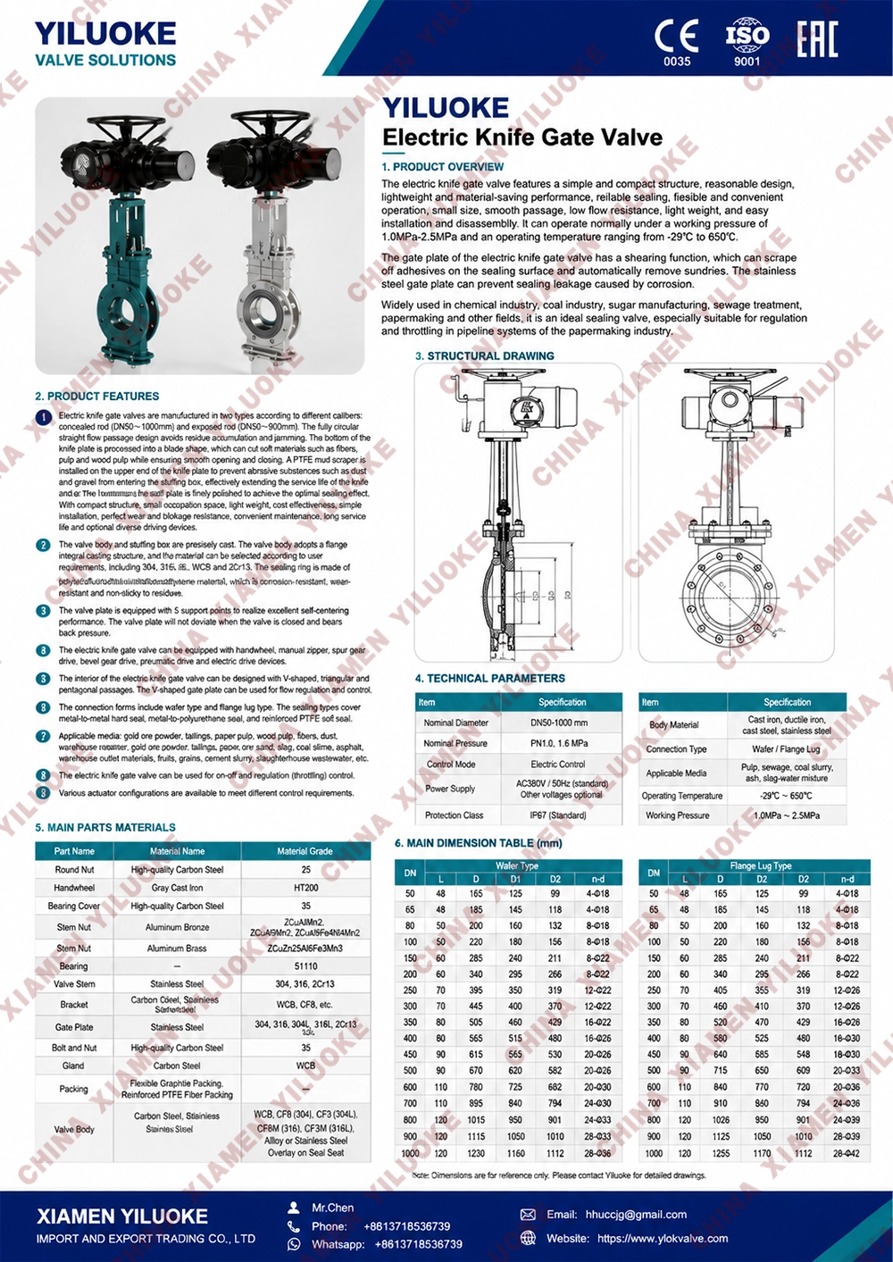 Data Sheet of Electric Knife Gate Valves