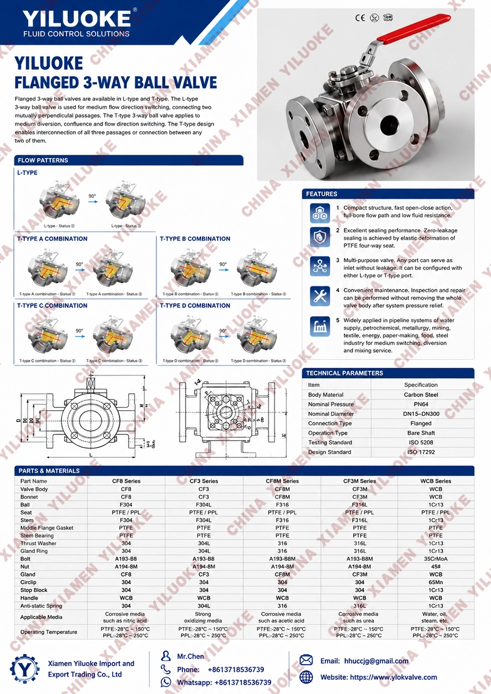 Data Sheet of 3-Way Flanged Ball Valves