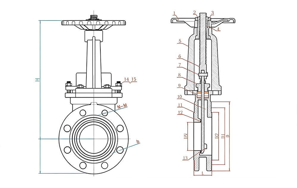Dimensions of Flanged Knife Gate Valves