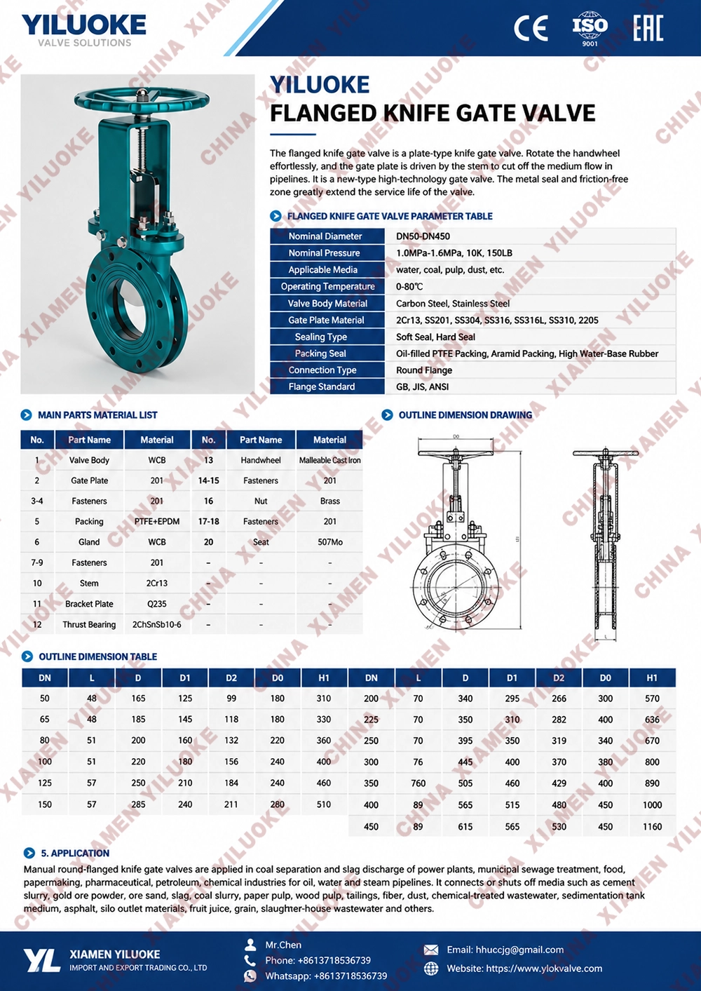 Data Sheet of Flanged Knife Gate Valves