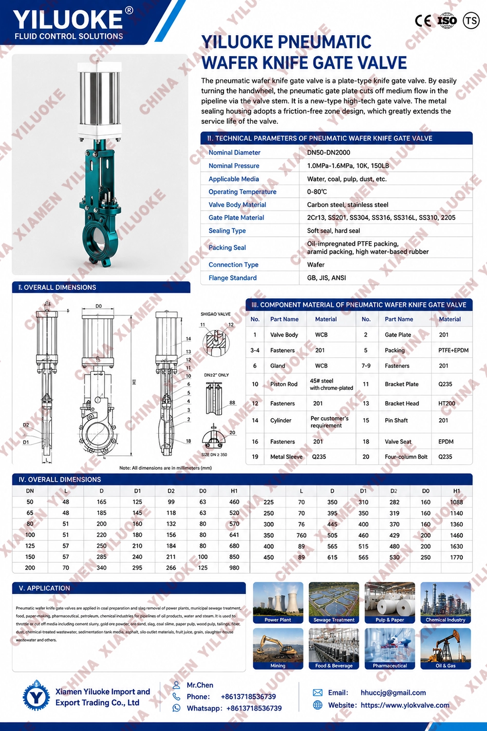 Data Sheet of Pneumatic Wafer Knife Gate Valve