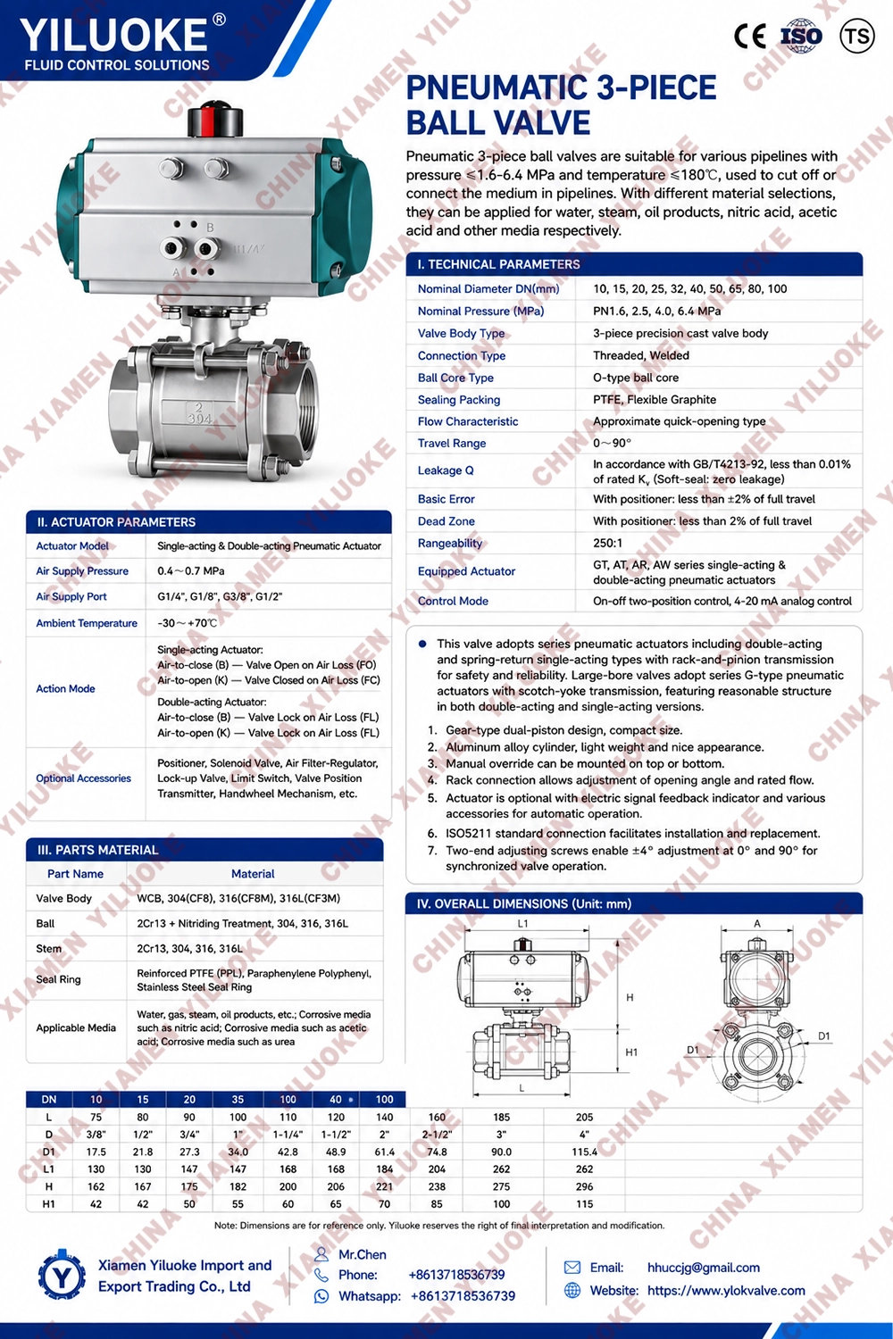 Data Sheet of Pneumatic 3-Piece Ball Valves