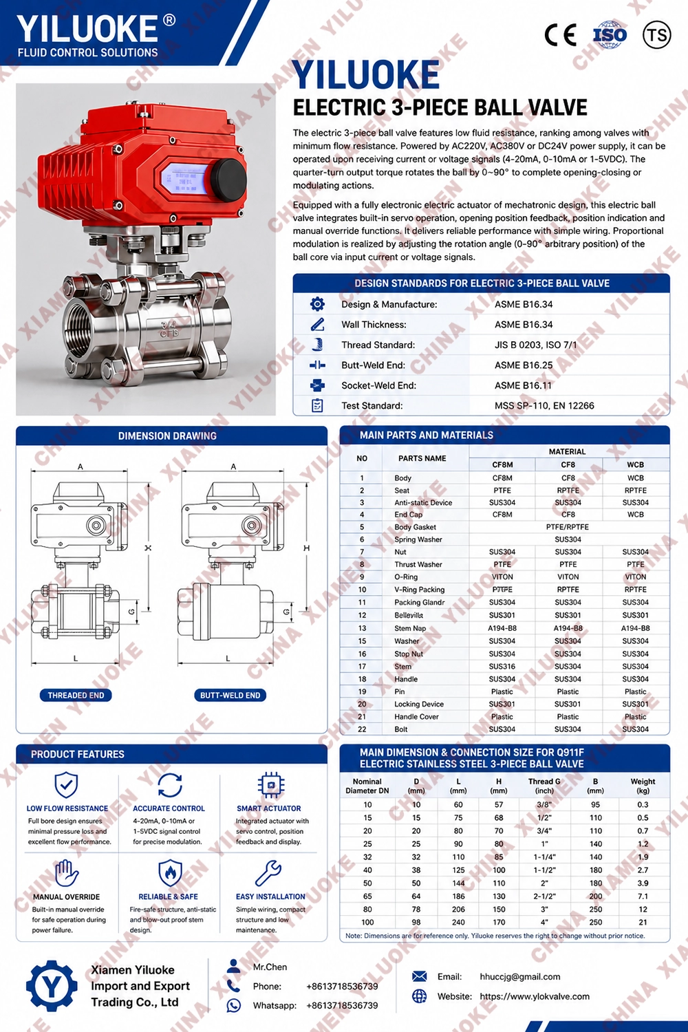 Data Sheet of Electric Actuated 3-Piece Ball Valves