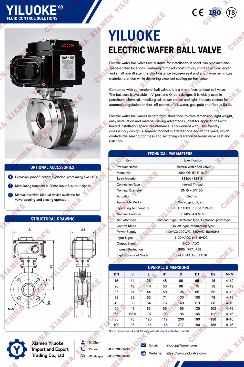 Data Sheet of Electric Actuated Wafer Ball Valves