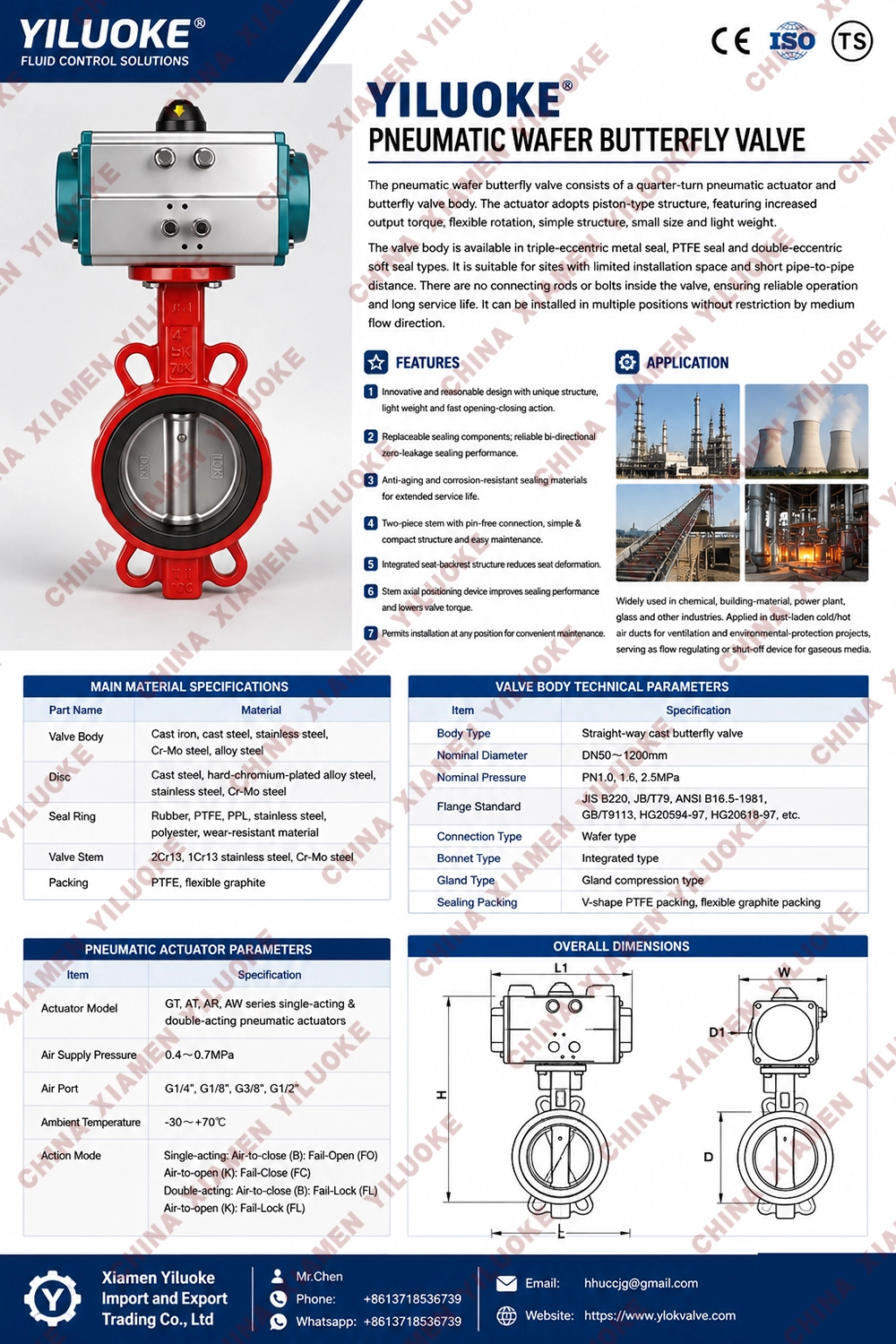 Data Sheet of Pneumatic Actuated Wafer Butterfly Valves