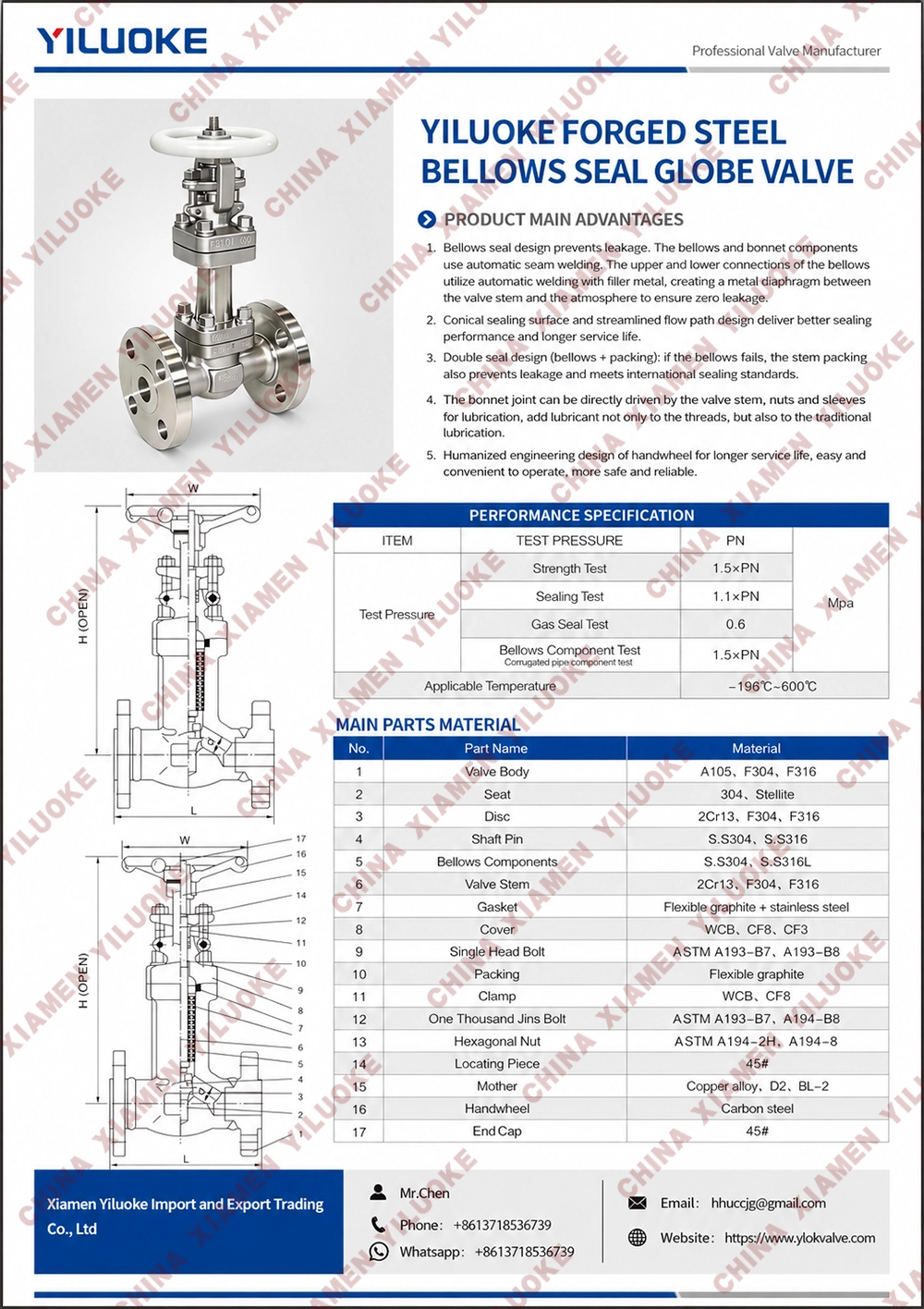 Data Sheet of Forged Steel Bellows Sealed Globe Valves