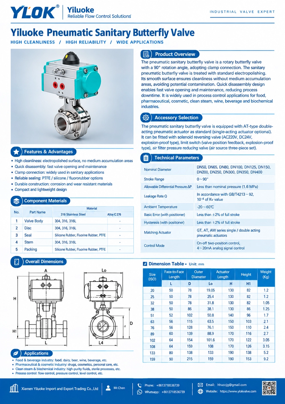 Data Sheet of Pneumatic Actuated Sanitary Butterfly Valves